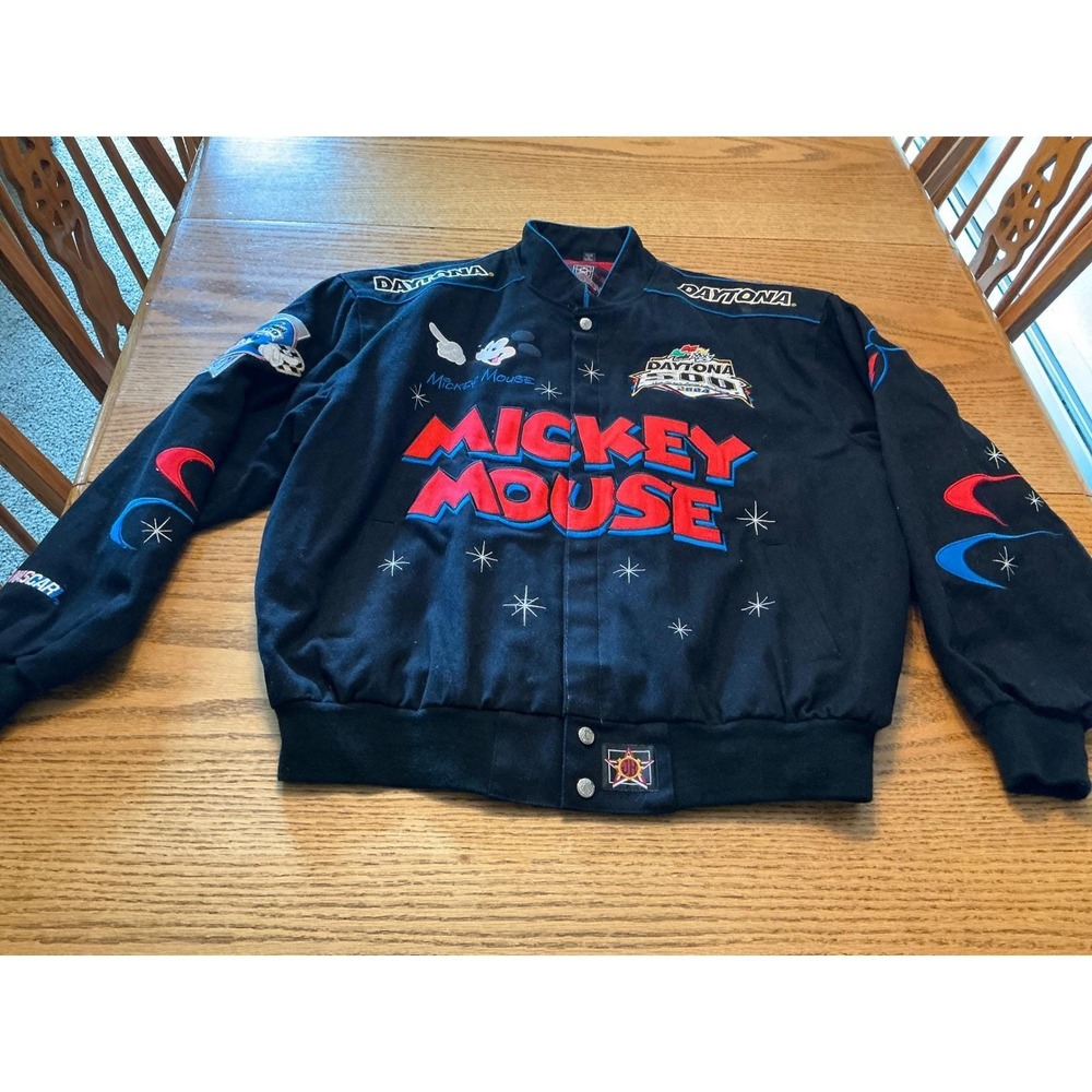 JH Design Mickey Mouse Daytona 500 2004 NASCAR Racing Jacket Black Mens XL